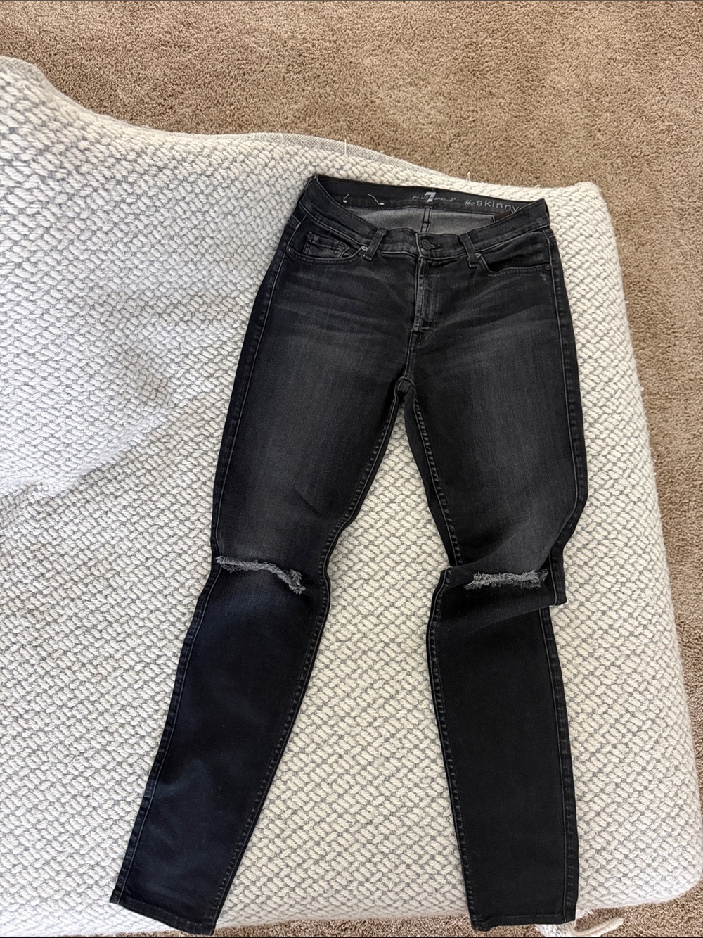 7 For All Mankind Black Skinny Jeans with Knee Rips